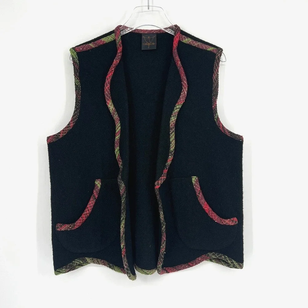 Vtg Candiss Cole Vest Womens L Wool Silk Artsy Lagenlook Knit Boho‎ Boucle